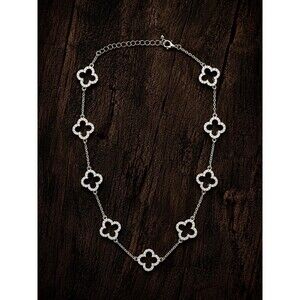 Silver Four Leaf Clover Station Necklace